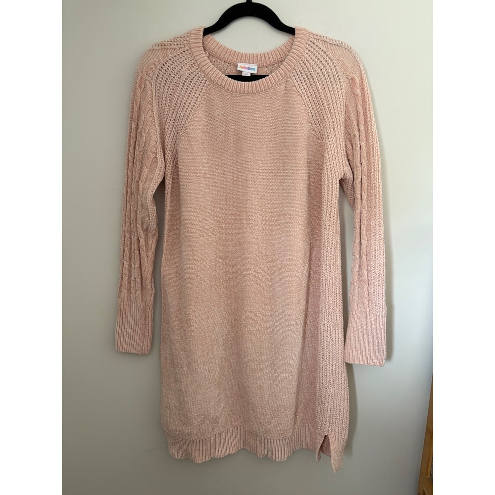 LuLaRoe Sweater Mini Dress Chenille Women's Med Pink Cable Knit Long Sleeve Cozy